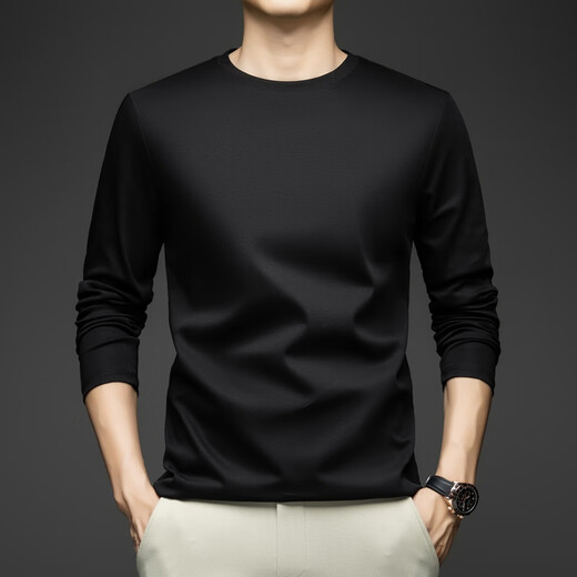 Renaultzer Langarmed T-Shirt Herren 2025 Herbst Neues Festkörper-Basis-Hemd einfacher gelegentlicher oberer Runde Runde Hals Pure Cotton Herbst Herbst