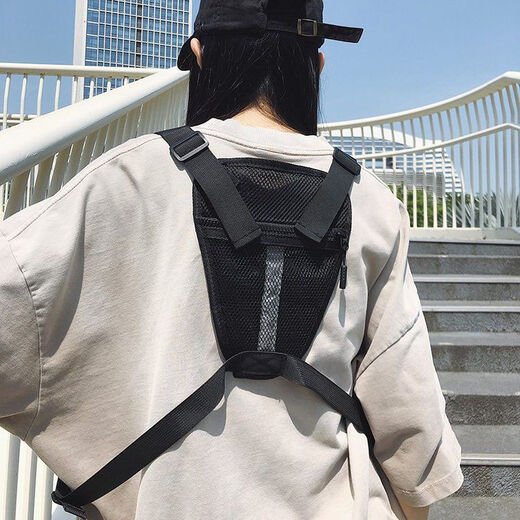 YWZR New Men's Backpack Motorcycle Tactical Vest Functional Casual Outdoor Chest Bag Cycling Sports Multifunctional Black (High-end Fashion Carbon Fiber)