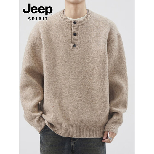JEEP SPIRIT high-end American Henry collar sweater men's autumn and winter new lazy style casual knitted cardigan for men MM04 black 2XL