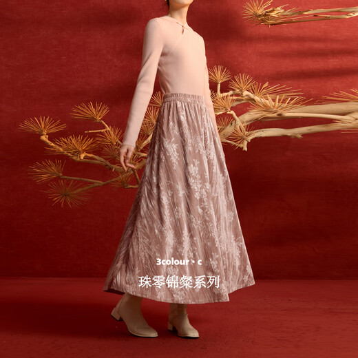 Three Colors Dust Ends Light Born 2025 Winter New Velvet Embossed Skirt Elastic Waist A-Line Skirt Long Skirt C