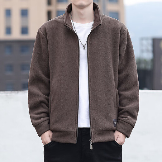 Men's velvet jacket autumn and winter casual versatile stand-up collar jacket CGf long-sleeved stand-up collar jacket jd gray plus velvet L recommended 120-135 Jin Jin equals 0.5 kg