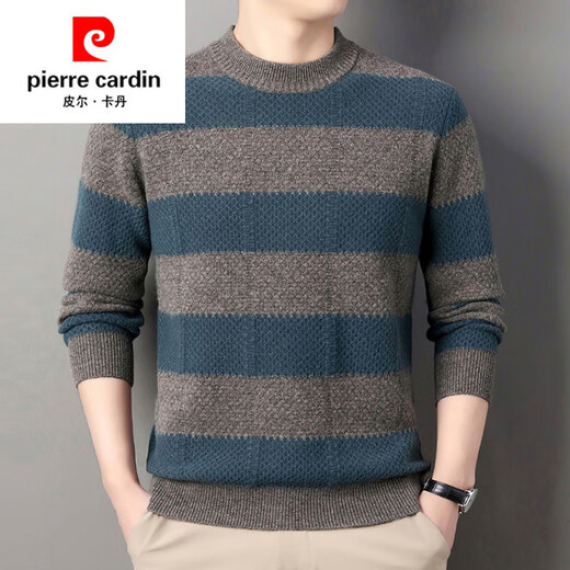 Pierre Cardin brand 100% pure cashmere men's high-end cashmere sweater winter warm round neck pullover color block sweater base layer smoke gray brand gift box packaging L (170) recommended weight 120-140Jin Jin equals 0.5 kg