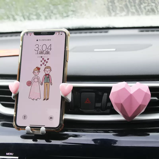 Yusenyi Car Cartoon Cute Mobile Phone Holder Car Air Conditioning Outlet Perfume Aromatherapy Decorative Car Navigation Support Stand Pink Heart Mobile Phone Holder White