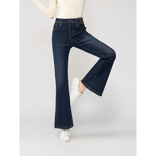 Fabersa jeans bootcut para mujer 2025 invierno nuevo estilo terciopelo engrosado pantalones de mujer slim fit pantalones acampanados misty blue-terciopelo 34