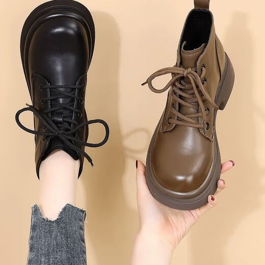 Yierkan Prince Brand Real Soft Leather Martin Boots Women's Autumn and Winter Velvet Short Boots 2025 New Flat Single Boots British Thick Heel Leather Shoes Women's Shoes That Will Not Tire Your Feet After Long Walks - Black Velvet 37