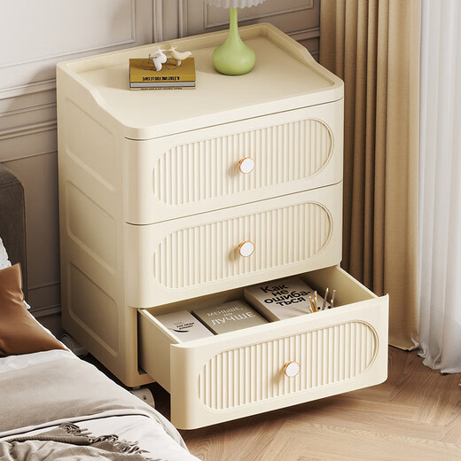 Nafenai drawer-type storage cabinet household storage cabinet multi-layer living room wall thickened chest of drawers bedside movable storage cabinet 50 sides wide cream color/upgraded thickening four layers top storage/semi-hidden pulley