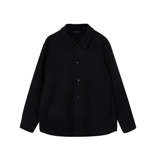 JACK&JONES men's autumn woolen coat pure wool daily commuting single-breasted loose long-sleeved coat 225427016 E40 black S (170)