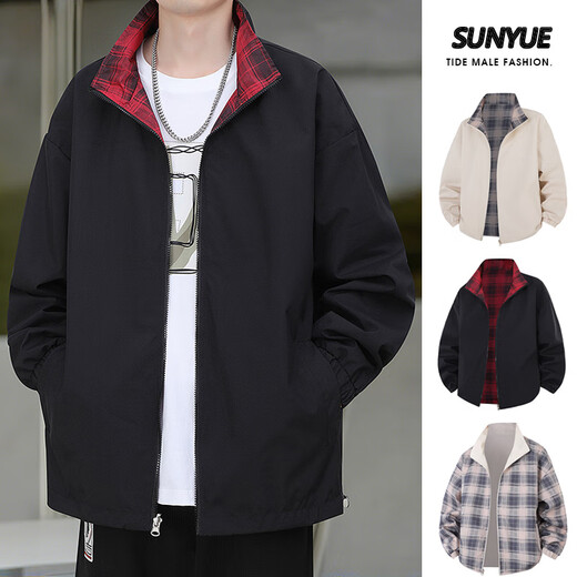 Fat Donglai Chaqueta de dos lados Spring y Autumn 2025 Chaqueta nueva de la nueva marca de moda American Fashion Student Chaqueta de collar Autumn [actualización] K15838 Negro S