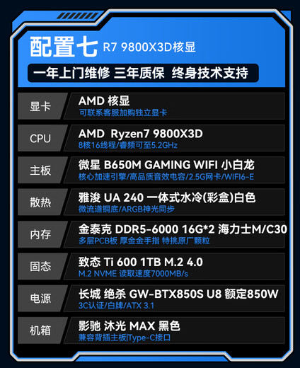GALAXY AMD Ryzen 9800X3D/7800X3D/RTX5070TI/RTX5080 Play Delta E-Sports Game Desktop Host Complete DIY Assembly Computer Configuration 7 9800X3D Core Display