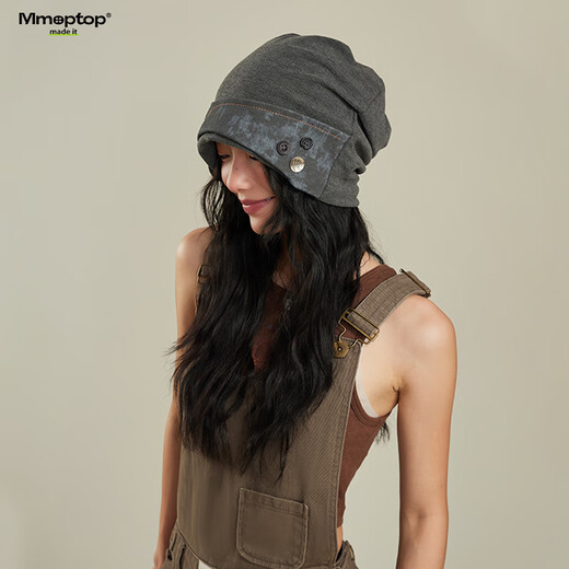 MMOPTOP Sombrero de pila de botones de arte japonés estilo retro baldío sombrero baotou teñido anudado para mujeres con una cara pequeña y un sombrero de lana de estilo frío