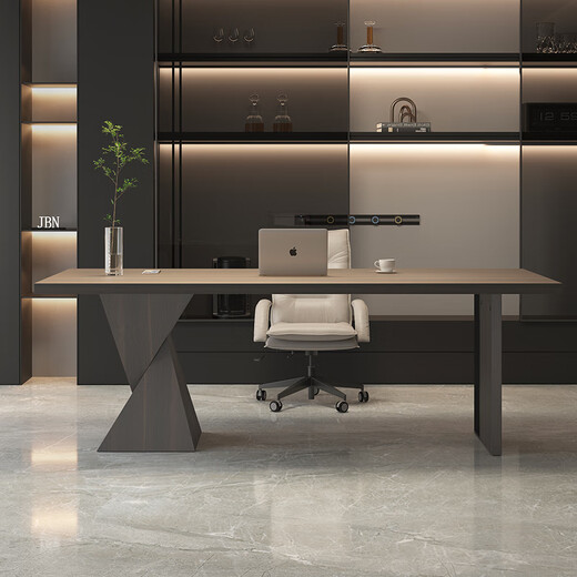 Canawu Italian minimalist desk study adult light luxury modern large solid wood desk high-end boss computer desk smoked wood desk smart power strip 180x70x75cm