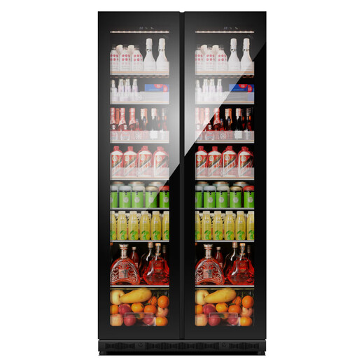 PULADI Frequency Converter Double Door Red Wine Cabinet Constant Temperature Double Door Double Temperature Wine Cabinet Home Living Room Refrigerator Office Tea Villa Liquor Beverage Commercial Fresh-keeping Display Cabinet Embedded Ultra-Thin Frequency Converter Double Door-1.88 Meters High-Ice Bar Style 414L