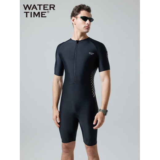 WATERTIME men's swimsuit and trunks one-piece short-sleeved wetsuit men's swimsuit black silver X M