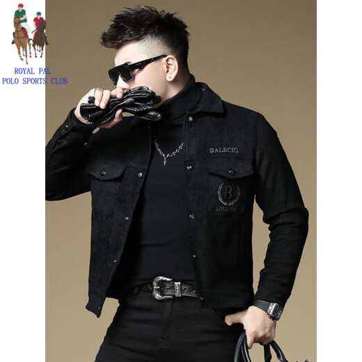 ROYAL PALM POLO SPORTS CLUB men's autumn new jacket men's European brand fashion trend sequin embroidery thickened warm long-sleeved jacket black (velvet) thickened 2XL recommended weight 135-150Jin Jin equals 0.5 kg