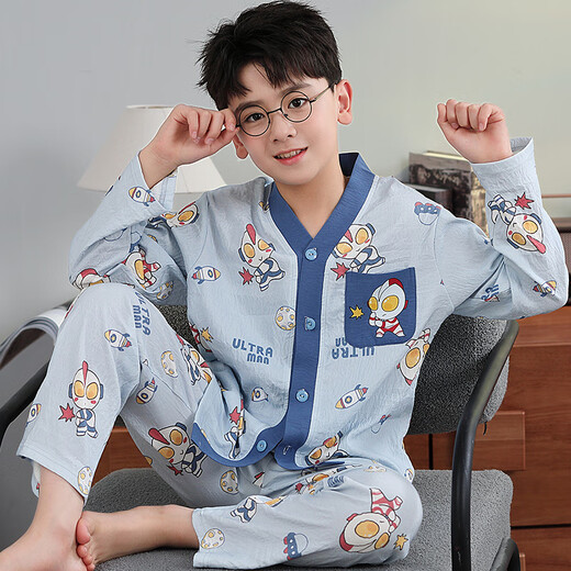 2025 new children's pajamas for boys spring and autumn long sleeve thin cloud cotton boys and girls home clothes casual suit MZ-1416# 185 size 20