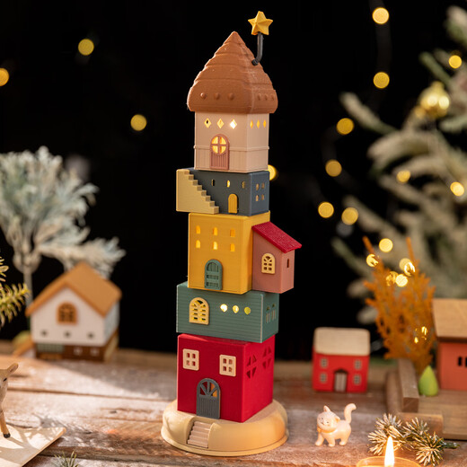 A Ying Home Decoration AYING Cartoon Landscaping House Work Station Entrance Cabinet Desk Children's Room Toys Small Ornaments Luminous Christmas Gifts Star Reaching Building