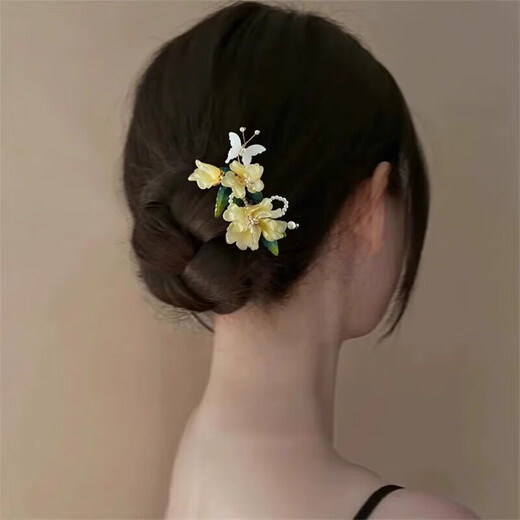 Other brands new Chinese style magnolia flower hairpin high-end U-shaped hairpin 2025 new headwear gentle temperament hairpin white magnolia flower U-shaped hairpin 1 pack