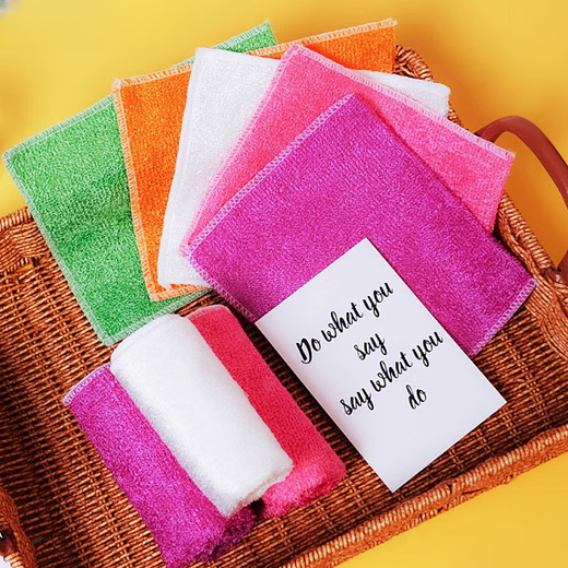 Thick bamboo charcoal dishwashing cloth Bamboo fiber dishwashing towel non-stick oil household kitchen cleaning and degreasing rag absorbs water and does not shed lint Bamboo fiber 27*30 1 pack random color