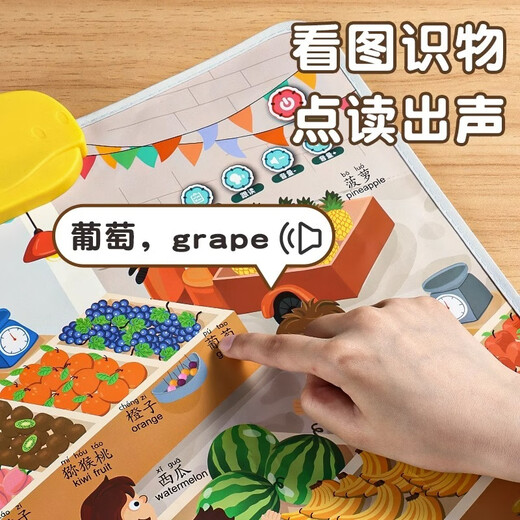 得力（deli）有声挂图儿童早教认知动物拼音数字幼儿启蒙宝宝益智学习玩具 【水果蔬菜】中英双语 附挂钩+电池