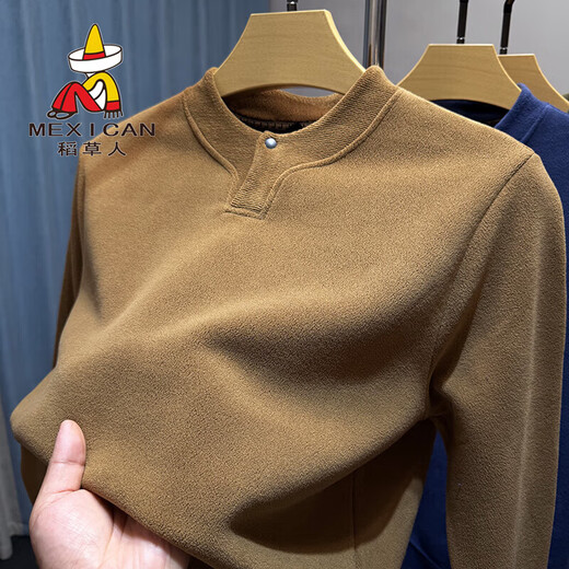 Scarecrow Austrian velvet Henry shirt collar sweatshirt for men, warm autumn and winter velvet thickened bottoming shirt for men, polar fleece inner top, gray XL 175