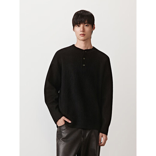 GXG Men's Henley Collar Simple Sweater Casual Commuting Sweater Black 175/L