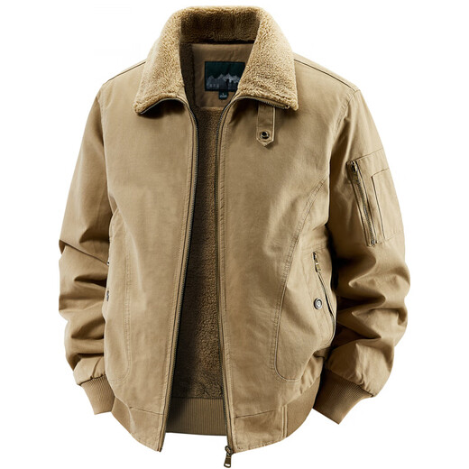 FOSEKI international luxury high-end brand, middle-aged men's cotton-padded jackets, winter velvet thickened jackets, middle-aged and elderly men's winter cotton-padded jackets, military green 4XL 190-205Jin Jin is equal to 0.5 kg