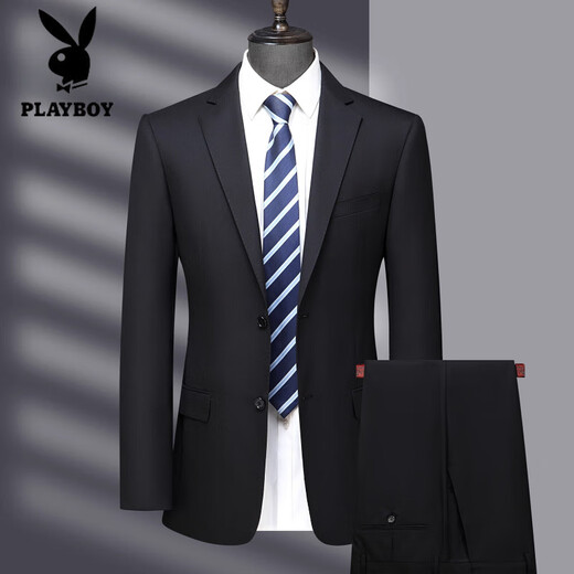 Playboy (PLAYBOY) Worsted Wool Suit Men's High-end Business Middle-aged Men's Formal Wear Dad's Suit Wedding Suit 100% Wool Black MY1002 Style M 170 Size Recommended 100Jin Jin is equal to 0.5kg -125Jin Jin is equal to 0.5kg