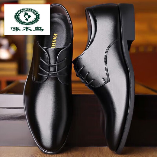 Woodpecker brand high-end leather shoes summer soft sole youth casual shoes business formal leather shoes men's shoes wedding shoes versatile single P69 black boutique version 42