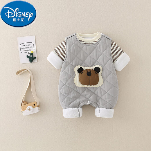 Disney (Disney) baby autumn and winter quilted split suit for men and women, thickened cotton jumpsuit, overalls, two-piece set for going out, gray, pure cotton lining, 73cm, suitable for 12-17 Jin Jin equals 0.5 kg