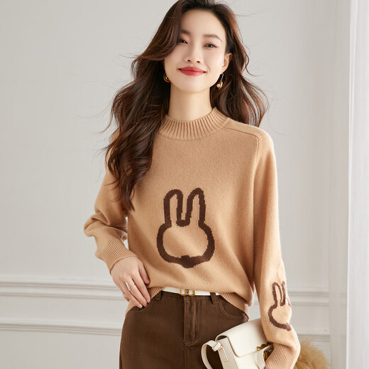 Shexi (Srcr) wool sweater women's fashion printed bottoming sweater spring and autumn 100% wool sweater thick