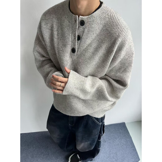 Digada Sweater Men's Autumn and Winter New American Cleanfit Henry Collar Bottoming Shirt Loose Knitted Sweater Men TXS-5010 Gray XL
