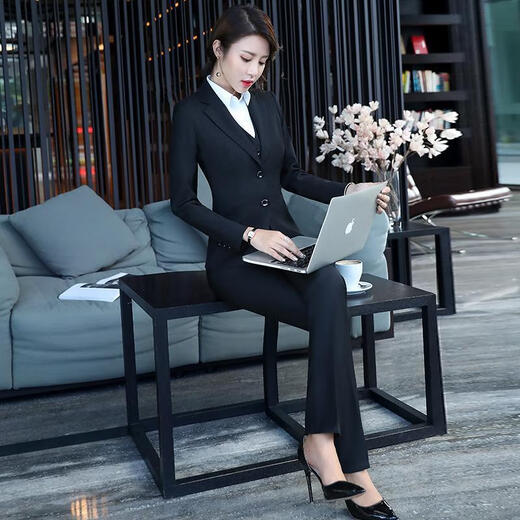 
CEO Yageol professional suit men's and women's suits Spring and Autumn Ladies' business interview suit OL free iron formal wear teacher work (women) black suit + pants 488 5XL
