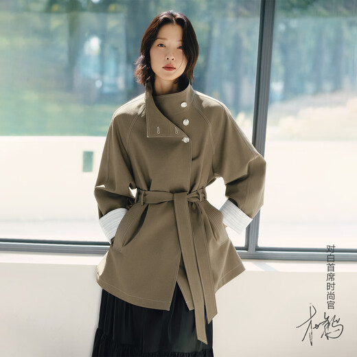 Dialogue (DUIBAI) Dujuan same style retro commuter stand collar windbreaker for women 2026 spring new loose casual jacket Khaki Green S