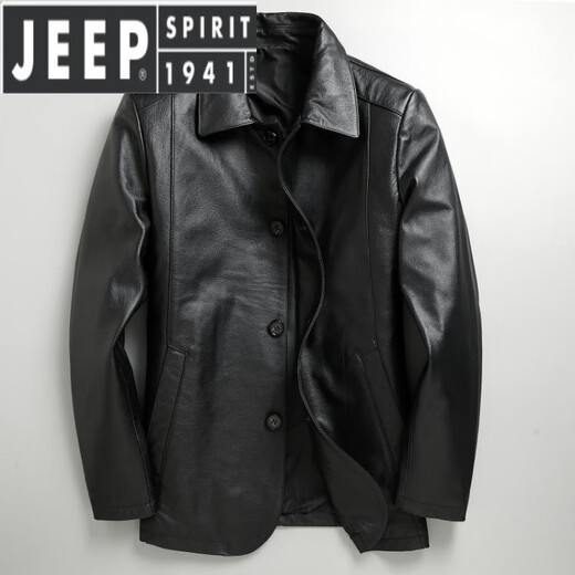 JEEP SPIRIT轻奢2025春秋秋冬新皮衣男头层牛皮商务休闲中长款翻领棕色男 黑色头层牛皮 M 170