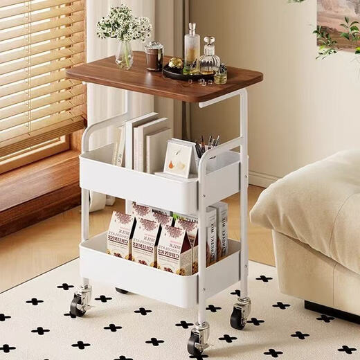 Jingcai floor-standing storage rack trolley movable storage rack coffee table side table small table JCJ13 white