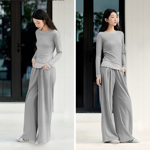 
Semir long-sleeved T-shirt for women asymmetric fake two pieces 2025 autumn caution slim fit color-blocking clothes 10A525101001