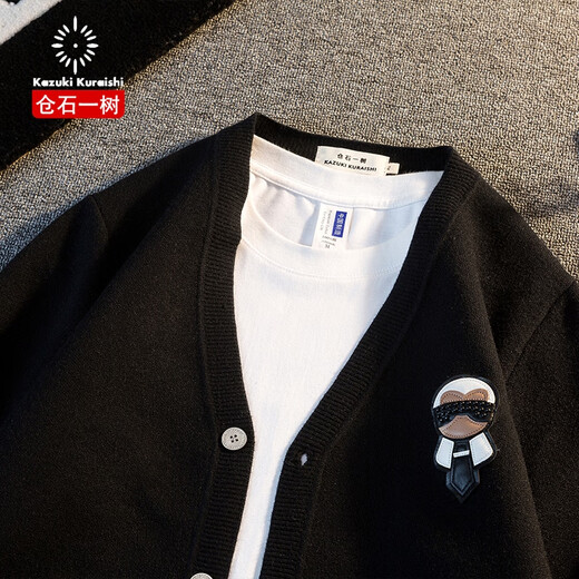 Kazuki Kuraishi marque tendance en V V laine en vaine cardigan tricot printemps et de style automne galeries masculines lafayette lettre couple de luxe légère veste tendance pull noir xl