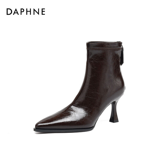 Daphne high-heeled short boots for women with thin heel and temperament autumn single boots 2025 new versatile European and American style ankle boots for women brown 38 (240mm) standard size