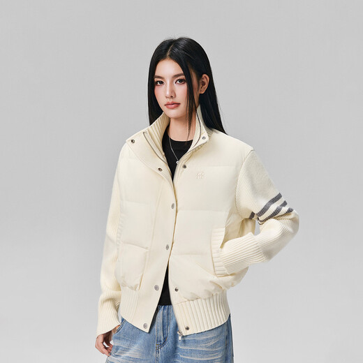 A CHOCK Achock official store acac series personalized design knitted sleeve down jacket winter stand-up collar warm bread jacket, apricot color M