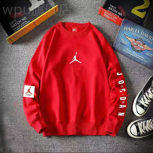 NBA VIBE resistant NIKE round neck sweatshirt for men and women, casual party AJ flying man long-sleeved hooded top trendy brand shirt white without velvet 2XL