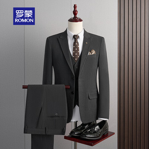 ROMON suit men's three-piece high-end tailoring business slim professional formal wedding dress jacket deep L