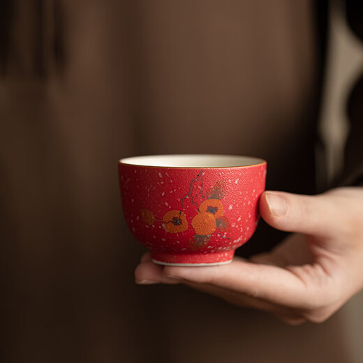 Su's Ceramics National Trend Forbidden City Red Persimmon Ruyi Large Capacity Master Cup Tea Cup Tea Cup
