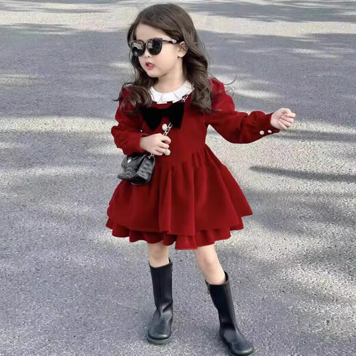 Vinoa Girls Autumn and Winter Dress 2025 New Red New Year Princess Fashionable Children and Baby Girls Plush Skirt Red 100
