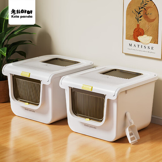 Isolated and disinfected cat litter box, extra large, fully enclosed, large cat toilet, anti-splash cat litter box, cat litter box, cat litter box, odor isolation model | white + deodorizing bag