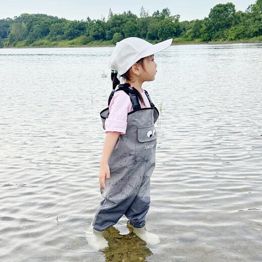 SEKOYA children's wading pants one-piece waterproof half-length rain pants rain boots beach baby stream fishing and sea play water wear equipment 2501J regular rubber sole 27 S (height 105-125CM)