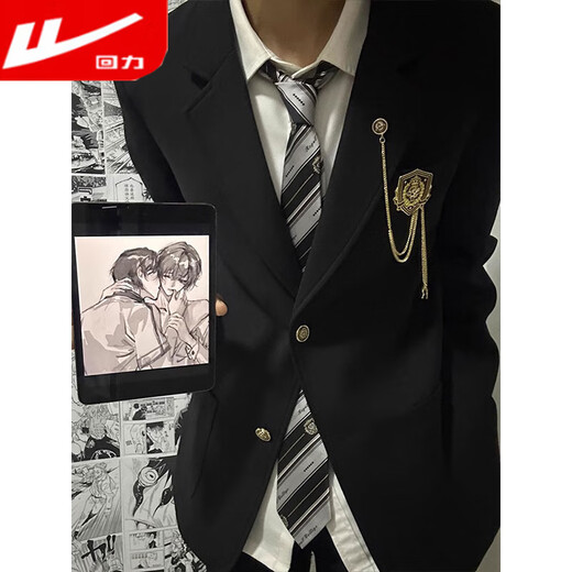 Pull back dk uniform boys preparatory school uniform adult dress a complete set of jk suit jacket couple suit suit class suit black suit + white shirt (free tie) XL