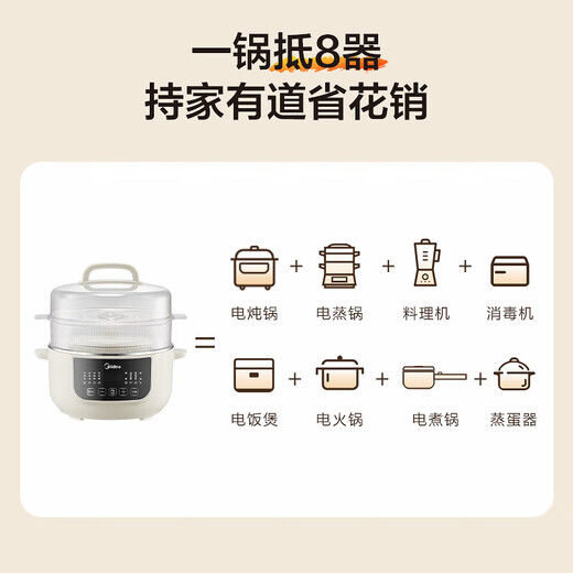 Midea electric stew pot, electric steamer, electric stew pot, stew pot, soup pot, maternal and infant food supplement, bird's nest, porridge and stew pot, 4.5L water-proof stew, steaming and stewing all-in-one multi-function pot, upgraded 0-coated steel bladder, steaming and stewing all-in-one - C2556 4.5L