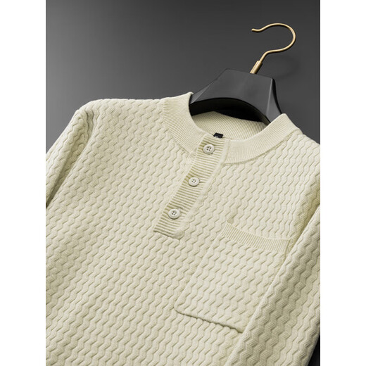 VARWANEO international first-line brand loose plus size Henry collar jacquard sweater men's long-sleeved sweater button decoration autumn and winter black XL (120-140) Jin Jin equals 0.5 kg