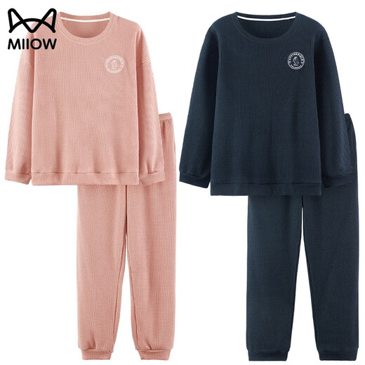 MiiOW Couple Pajamas Spring and Autumn Women's Autumn and Winter Long-Sleeved Pants Set Simple and Loose Men Can Wear Outside Home Clothes H7100 XL Women