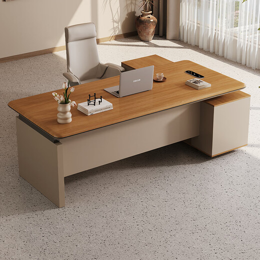 Shuxuan (SHUXUAN) E0 level environmentally friendly light luxury office desk boss table and chair combination simple modern financial table president desk manager table 2.0m boss table + 2.0m bookcase with multi-function cord box cover